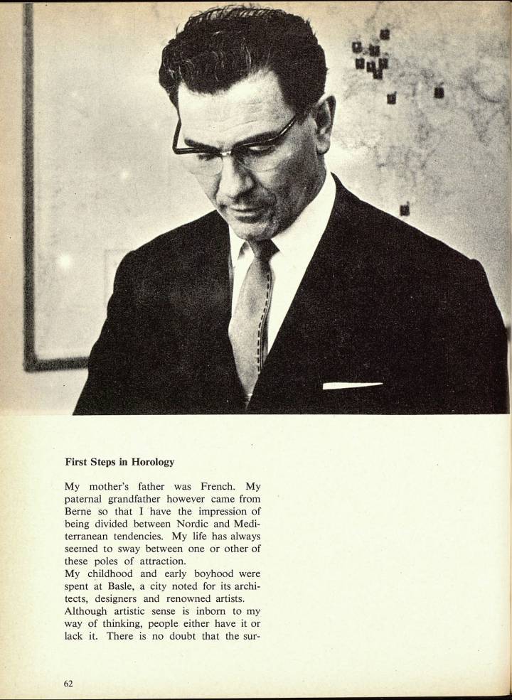 Entretien avec René Bannwart, fondateur de Corum, paru en 1963 dans Europa Star. Celui-ci a commencé sa carrière au sein de la première unité de design d'Omega en 1940.