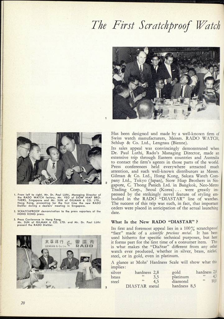 En 1962, Rado a dévoilé une montre inrayable pionnière: 60 ans plus tard, la DiaStar Original fait peau neuve. Un article de 1962 dans Europa Star.