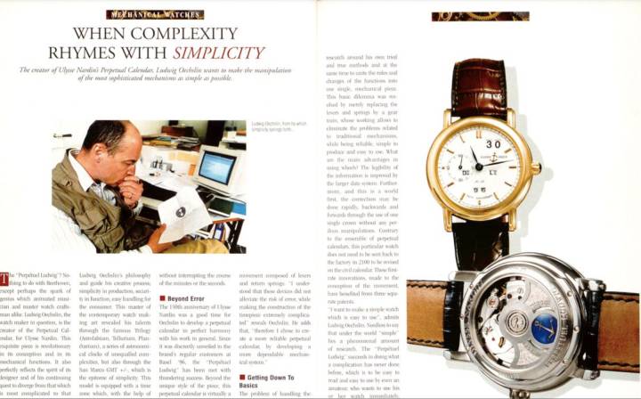 La philosophie de Ludwig Oechslin chez Ulysse Nardin, dans une édition de 1996 d'Europa Star