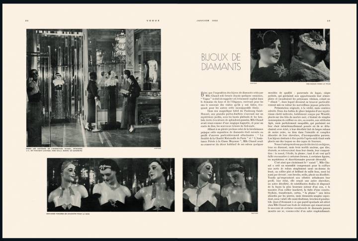 Article de presse sur «Bijoux de diamants» publié dans VOGUE France en janvier 1933.