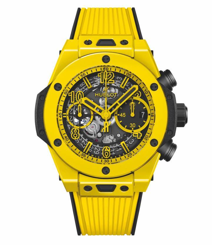 Après le rouge en 2018, sa première céramique de couleur vive, Hublot étend sa palette au jaune vif sur la Big Bang Unico Yellow Magic.