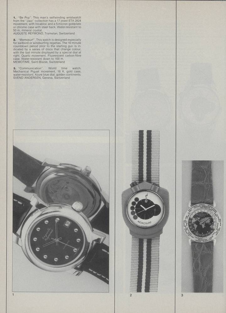 En 1990, Andersen Genève introduit son premier modèle Heures du Monde, baptisé Communication (colonne de droite).
