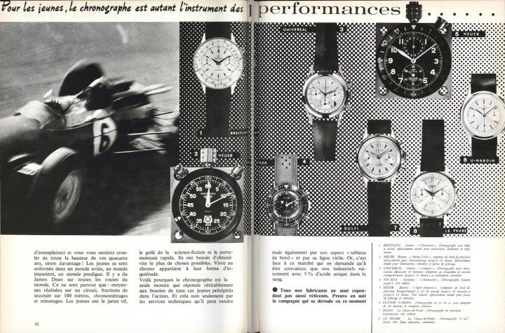 «Il y a du James Dean sur toutes les routes du monde.» Comme le relevait cet article d'Europa Star d'époque, la tendance est au chronographe de performance en 1963...