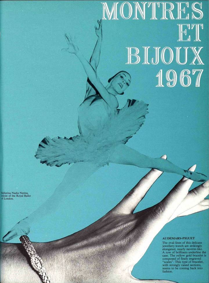 Annonce de l'édition Montres et Bijoux de 1967, placée cette année-là sous le signe du ballet. Les Sixties, une décennie virevoltante qui fait exploser toutes les barrières!