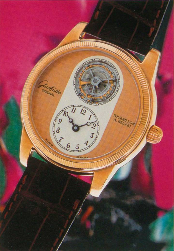 La «renaissance» du tourbillon volant de Helwig a lieu dès le redémarrage de Glashütte Original, comme en témoigne cette image parue dans Europa Star 4/1996.