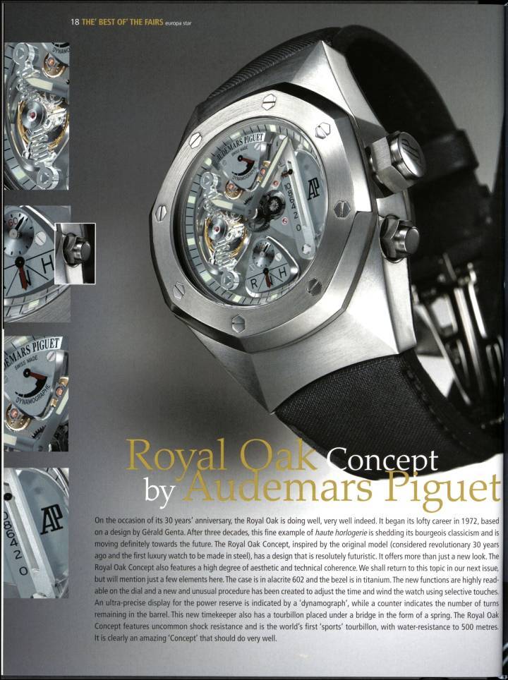 A l'occasion des 30 ans de la Royal Oak en 2002, Audemars Piguet lance la Royal Oak Concept avec un boîtier en alacrite 602.