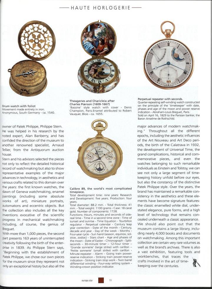 Visite du Patek Philippe Museum dans les colonnes d'Europa Star, peu après son inauguration en 2001.