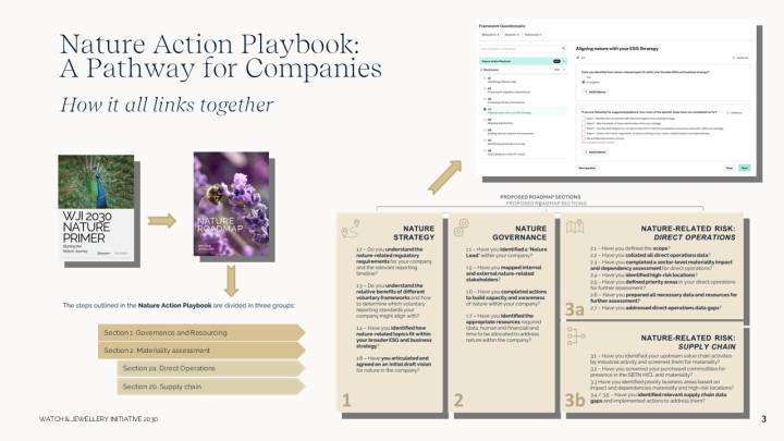 Exemple des outils que WJI 2030 développe pour permettre à ses membres de mettre en œuvre leurs actions ESG, la Nature Roadmap détaille les étapes nécessaires pour progresser et accélérer l'adoption d'un modèle d'entreprise responsable qui respecte, nourrit et protège la nature. Ces outils seront mis à la disposition des non-membres en open source.