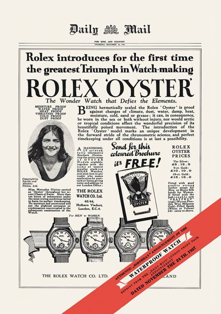 Publicité pour la Rolex «Oyster», 1927