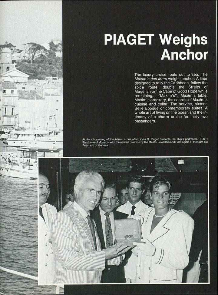Yves G. Piaget aux côtés de la Princesse Stéphanie de Monaco en 1986 dans les colonnes d'Europa Star.