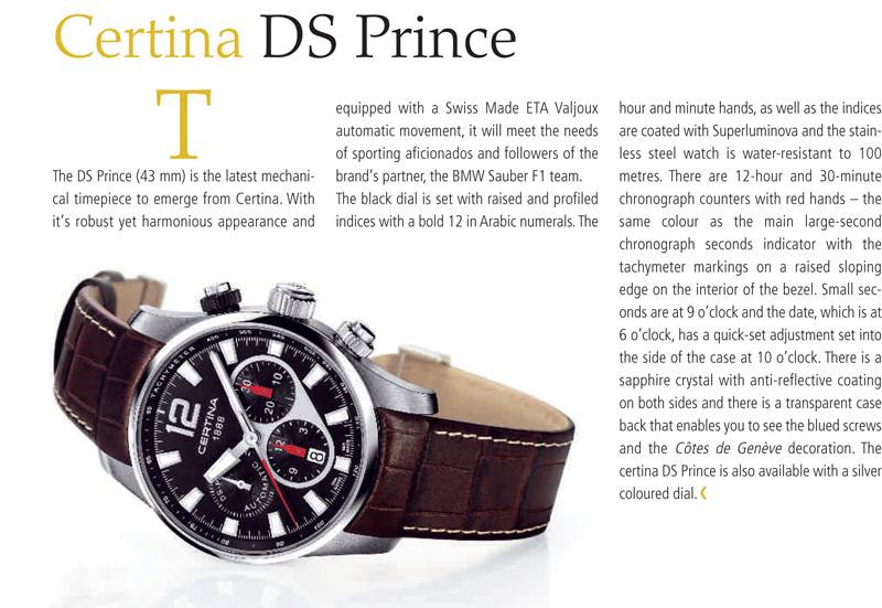 La Certina DS Prince, dans Europa Star 2009