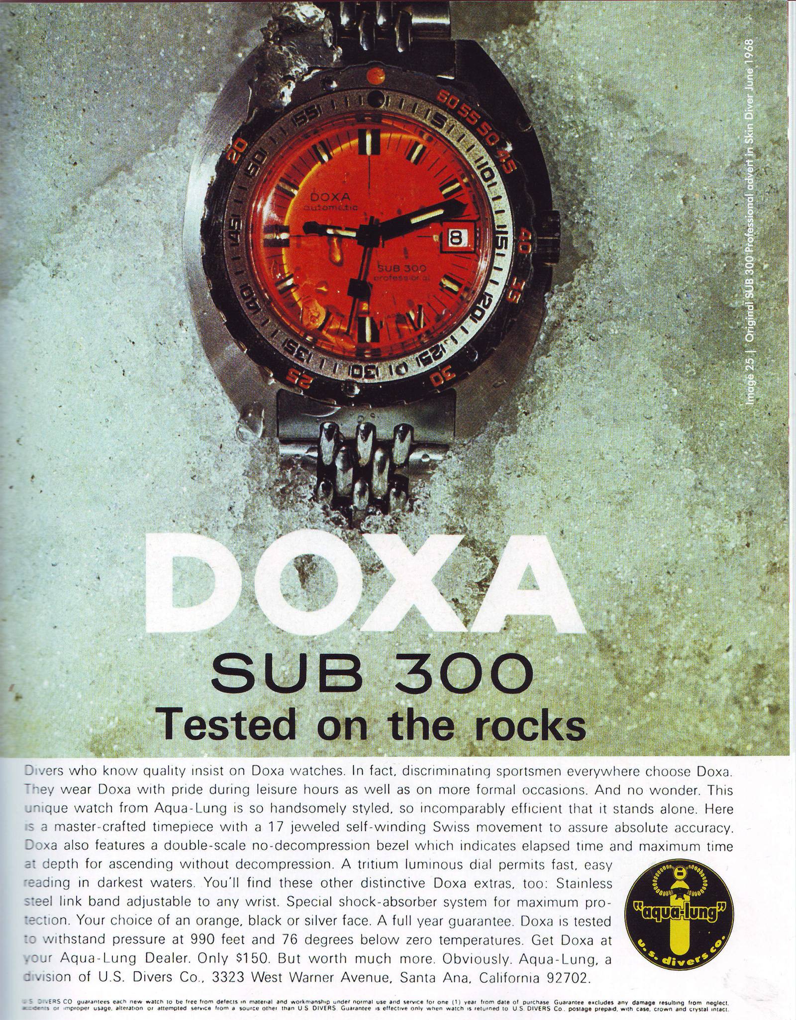 La première Doxa Sub. Extrait du livre DoxaSUB Forty Years, de Peter McLean Millar.