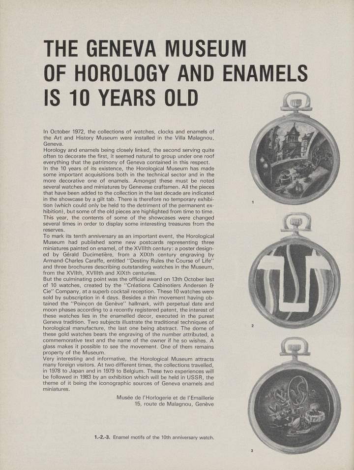 En 1982, les «Créations Cabinotiers Andersen & Compagnie» nouvellement lancées font parler d'elles en créant 10 modèles Poinçon de Genève en émail pour les 10 ans du Musée d'horlogerie de Genève.