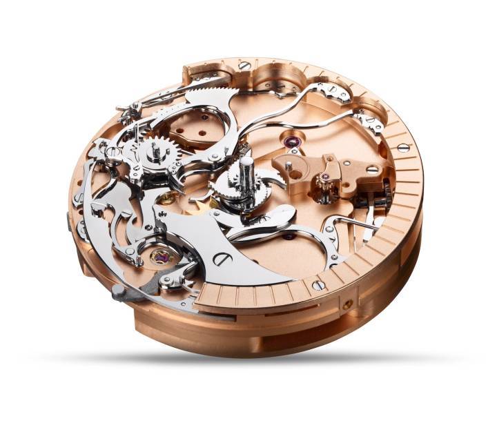 Le mouvement répétition minutes Hommage calibre 800, entièrement manufacturé en interne chez Tutima