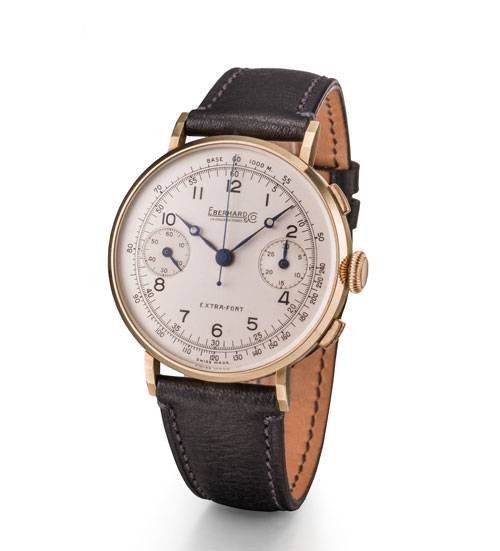 Années 1940. EXTRA-FORT. Eberhard & Co. lance le chronographe Extra-Fort, véritable joyau de l'horlogerie mécanique, l'une des icônes de la marque, aujourd'hui encore.