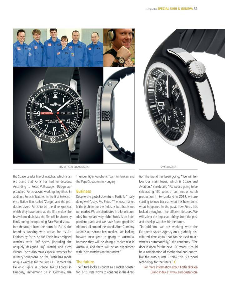 «Fortis, de la Suisse à l'espace»: un article datant de 2009 qui met en avant le profil de la marque.