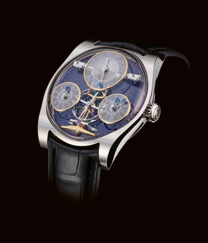 La collection Complication One comprend actuellement deux modèles : la Complication One Aleph, avec son cadran à plusieurs niveaux dont les disques en saphir semblent flotter dans l'espace, et la Complication One Contrast, avec son cadran en onyx, autres pierres dures ou céramique. Tous deux sont animés par le calibre Manufacture EB63E, un mouvement mécanique à remontage manuel composé de 339 pièces, développé exclusivement pour ces garde-temps et entièrement fabriqué dans l'atelier d'Emmanuel Bouchet.
