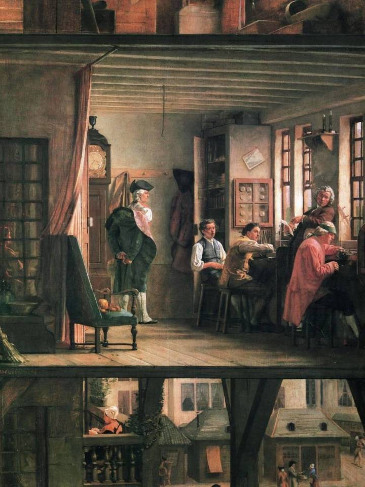 Atelier d'horloger au XVIIIe siècle à Genève, 1879, Huile sur toile, 126 x 81 cm, Christophe François von Ziegler (1855- 1909),