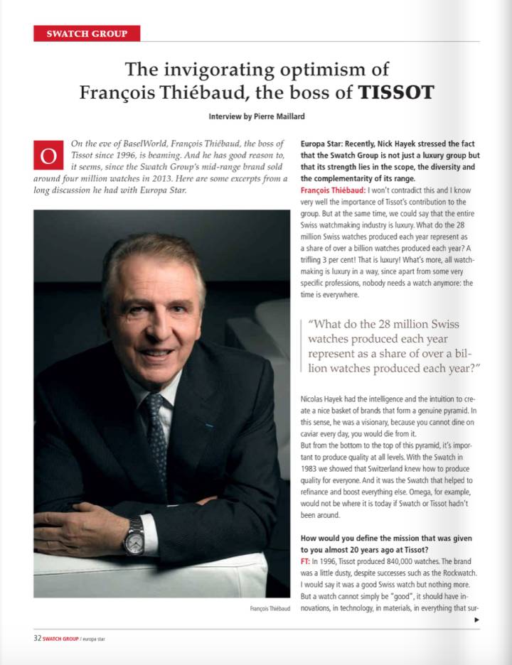 L'optimisme revigorant de François Thiébaud. Pas de foire de Bâle pour nous sans aller interroger le patron de Tissot.