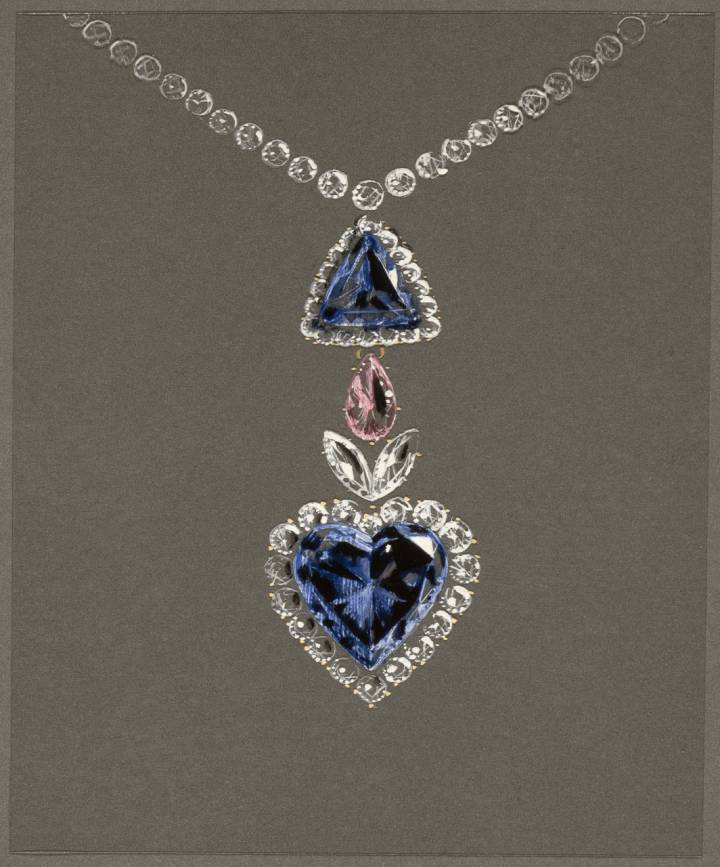 Blue Heart, un diamant bleu taille cœur de 31 carats découvert en Afrique du Sud en 1908 et acquis par Van Cleef & Arpels en 1953