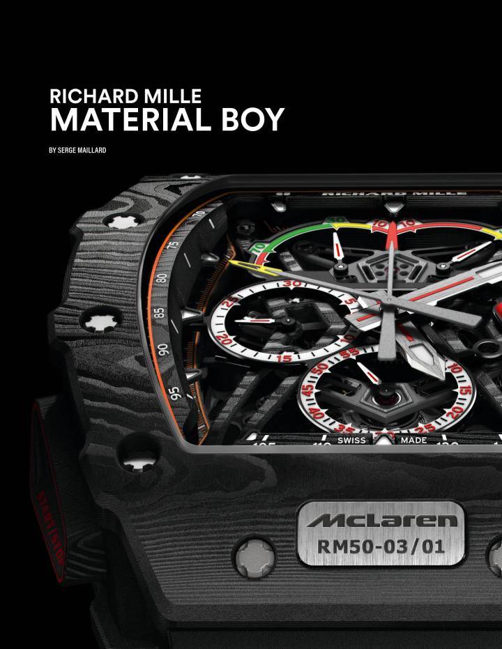 Spécialiste des garde-temps ultralégers (et ayant présenté cette année la montre la plus fine du monde), Richard Mille est l'exemple type d'une marque horlogère contemporaine qui fonde une partie de son succès sur la recherche matériaux.