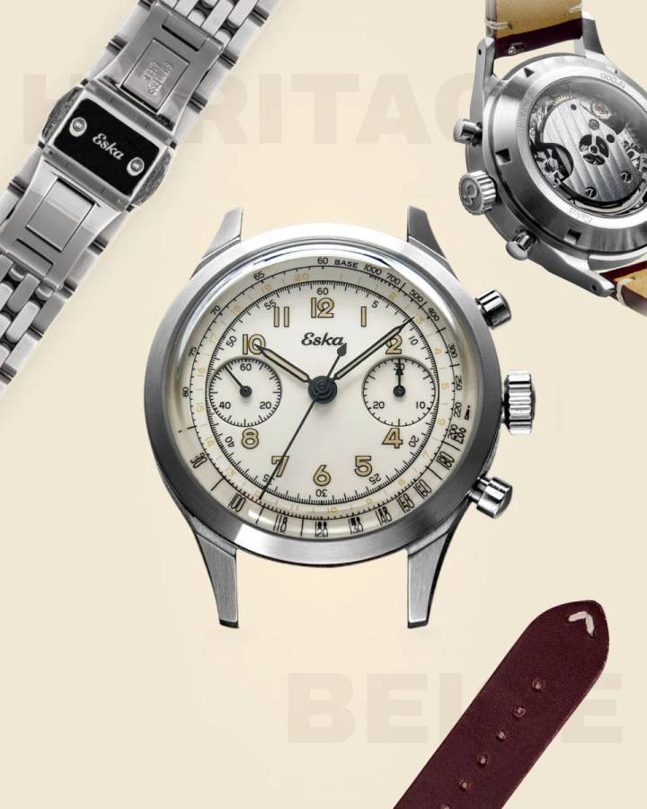 Le chronographe Heritage SK25, équipé d'un mouvement La Joux-Perret.