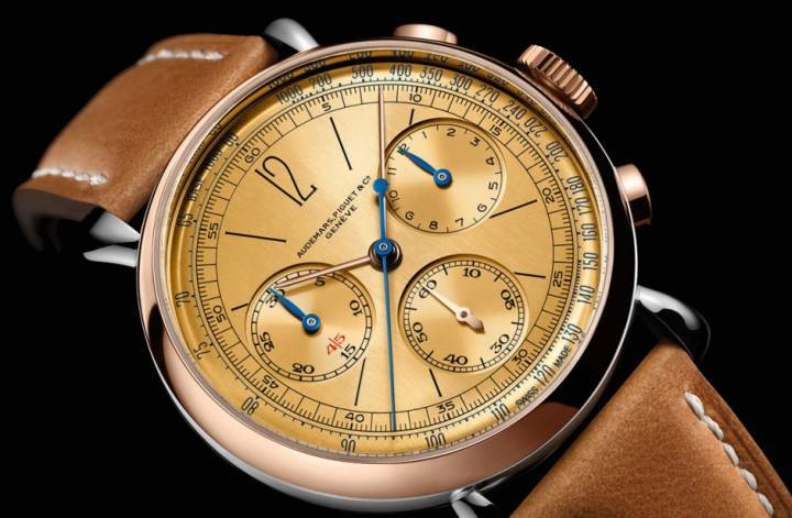 Limitée à 500 pièces, la [RE]Master01 (Réf. 26595SR) de 2020, première édition de ce programme ambitieux, reprenait l'esthétique distinctive d'un chronographe de 1943: un boîtier bicolore en acier et or rose rehaussé d'un cadran doré. 