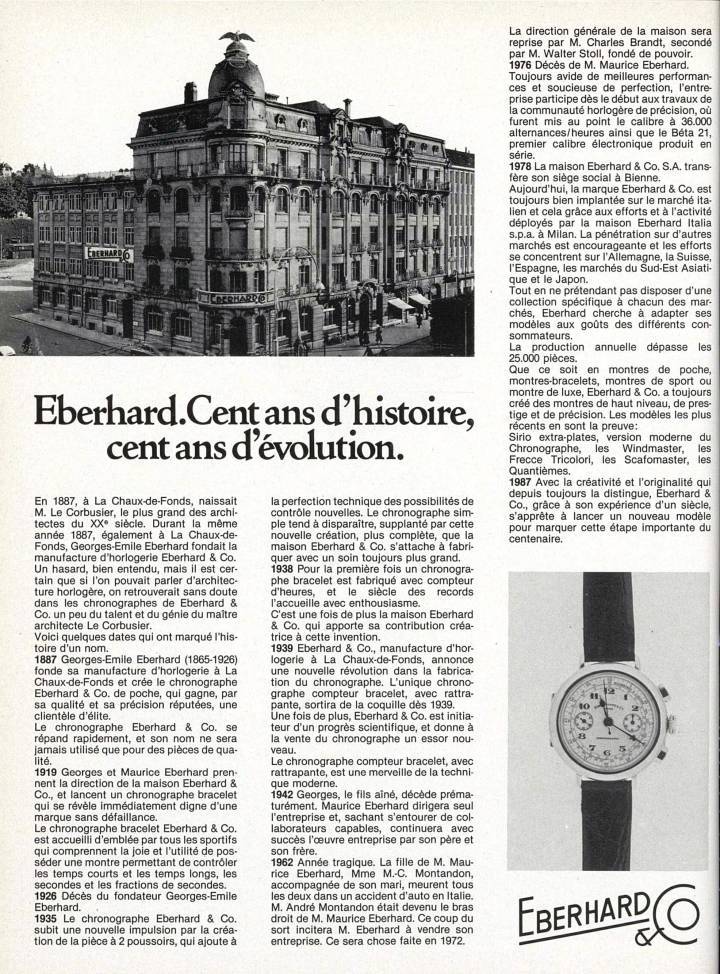 Les cent ans d'Eberhard & Co. dans Europa Star 4/1987.