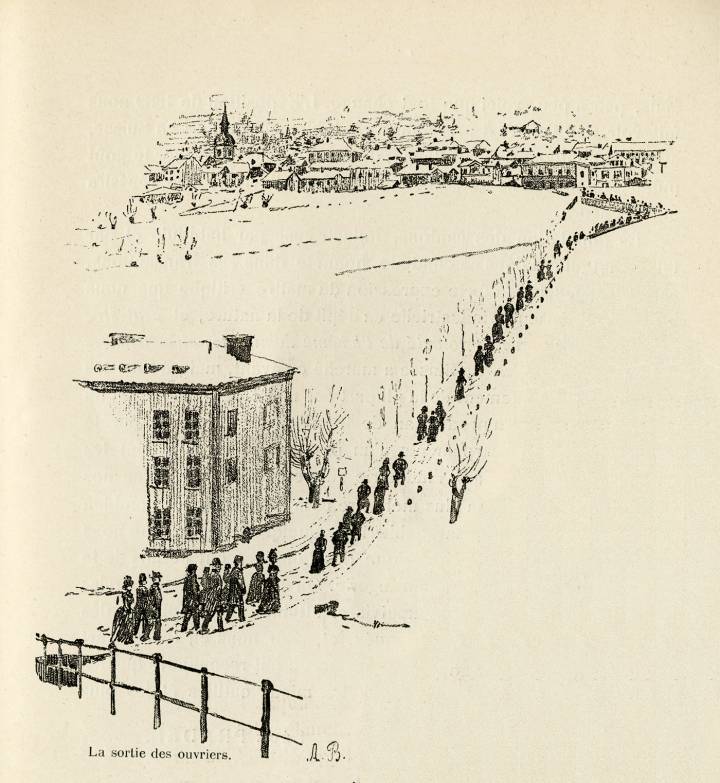  Ouvriers sortant de l'usine Longines, avant 1889, croquis anonyme