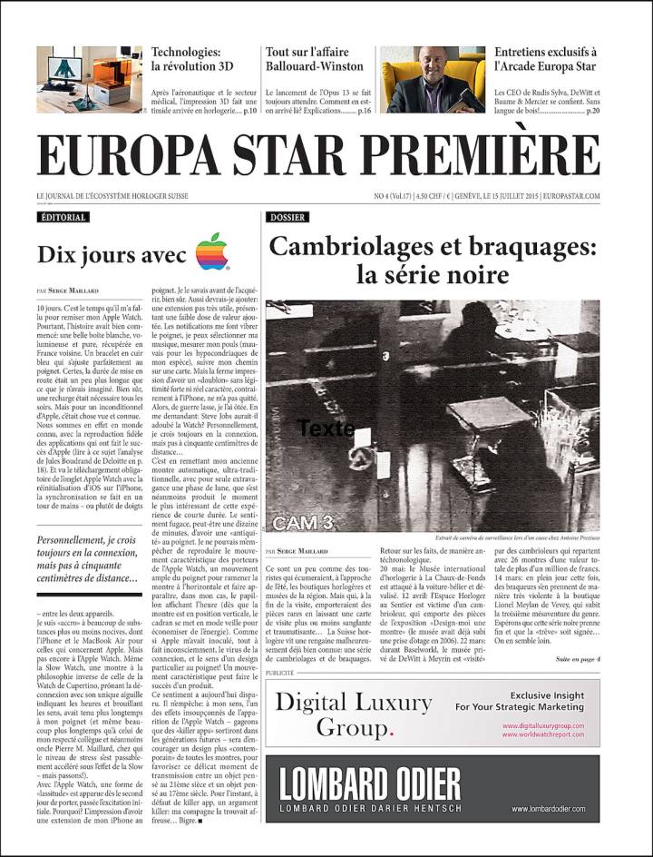 En 2015, Europa Star consacrait un dossier à la sécurité horlogère dans son édition suisse Première.