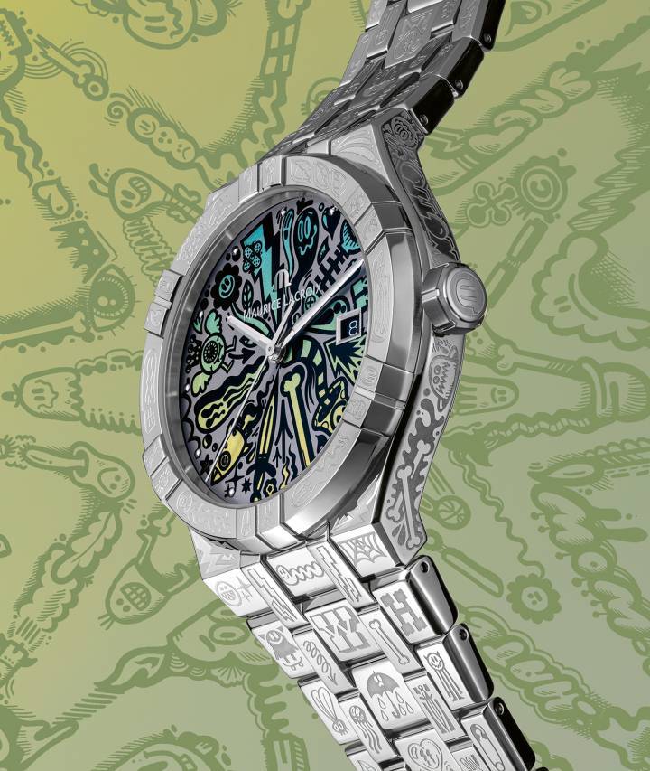 L'Aikon Automatic Wotto, limitàe à 1'000 exemplaires, est ornée d'illustrations de l'artiste britannique Wotto, figure emblématique de la scène street art.