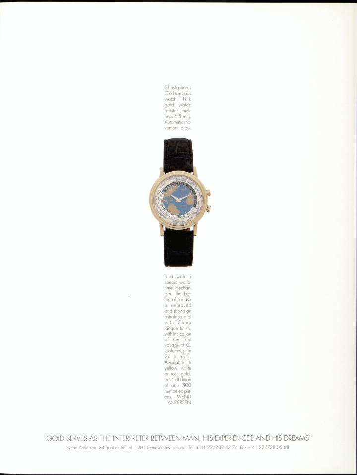 La World Time de Svend Andersen, qui l'a propulsé sur la carte de l'horlogerie en ce début des années 1990, ici dans Europa Star en 1992 avec le modèle Christopher Columbus.