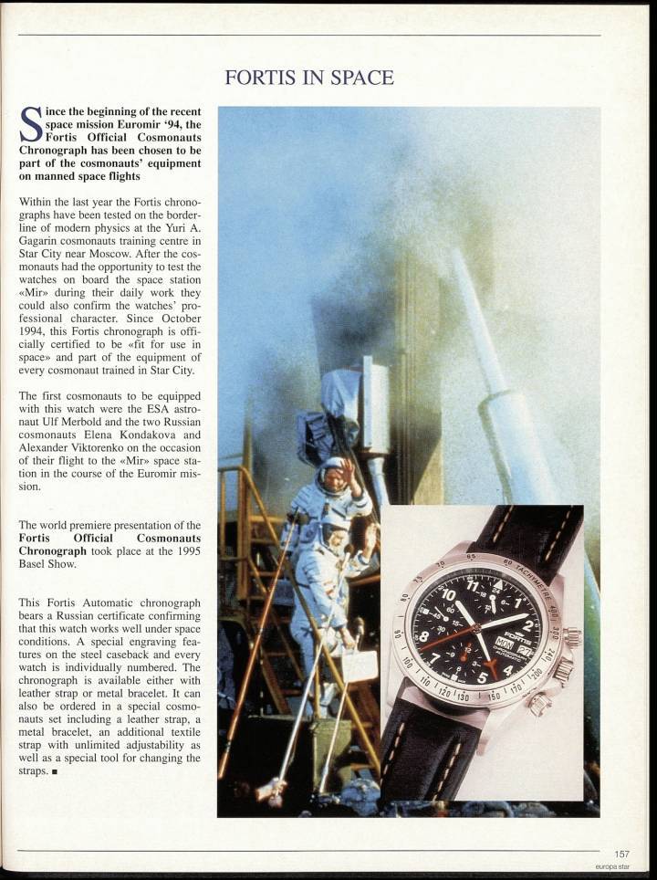 Le modèle Official Cosmonauts Chronograph est sélectionné en 1994 pour équiper les astronautes de la mission Euromir.