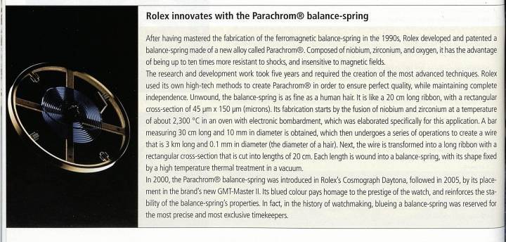 Fabriqué en niobium et en zirconium, le spiral Parachrom® est une technologie exclusive de Rolex.