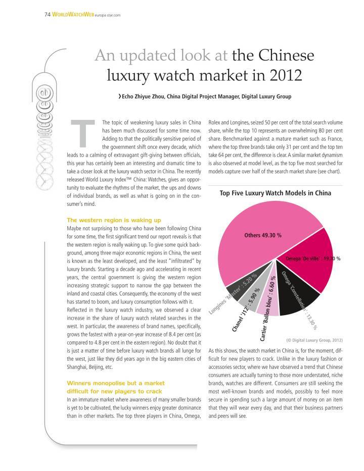 Digital Luxury: un rapport sur le marché chinois dans Europa Star en 2012.