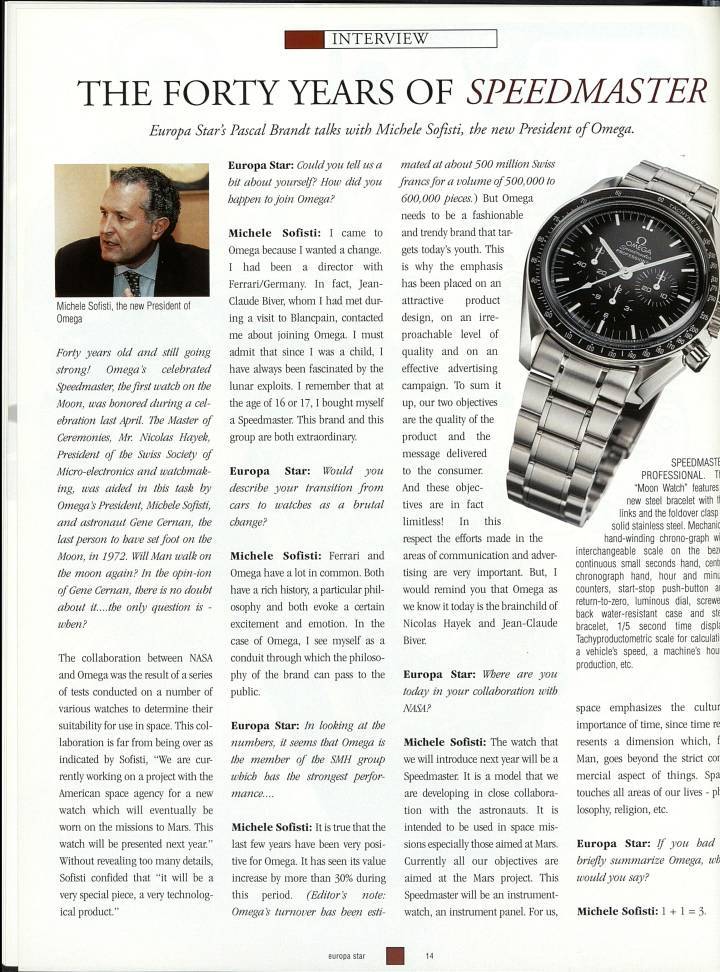 L'article original de Pascal Brandt sur les 40 ans de la Speedmaster, paru en 1997 dans Europa Star. Un quart de siècle plus tard, il revient sur le phénomène de l'icône, qui s'est propagé à grande vitesse entre-temps.