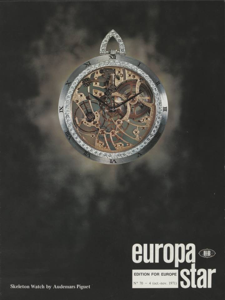 Les Seventies marquent le début de la transition de l'horlogerie suisse vers une consolidation des acteurs en place sous l'effet de la concurrence étrangère. Cette couverture d'Europa Star montre une création d'Audemars Piguet, quelques années seulement avant l'apparition de la Royal Oak, le symbole éclatant des Seventies.