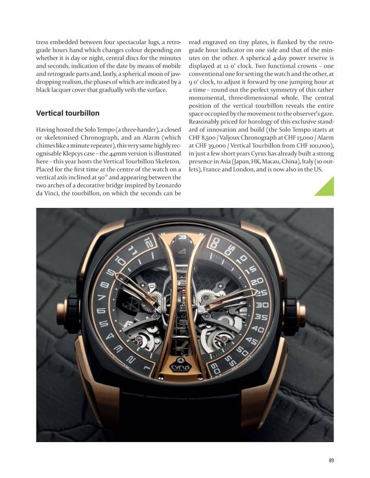 Un portrait de Cyrus, avec son maître horloger Jean-François Mojon, paru en 2019 dans Europa Star.