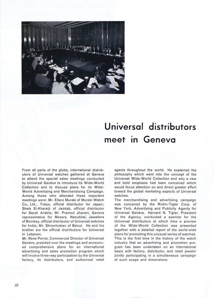 Une visite d'Universal Genève parue dans Europa Star en 1956, ainsi qu'une réunion des distributeurs internationaux en 1961.