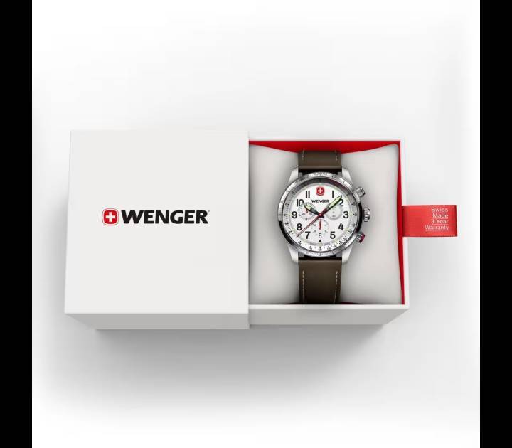 Le groupe produit également les montres Wenger sur un segment 100-300 CHF. Ici le récent modèle Terragraph Chrono.