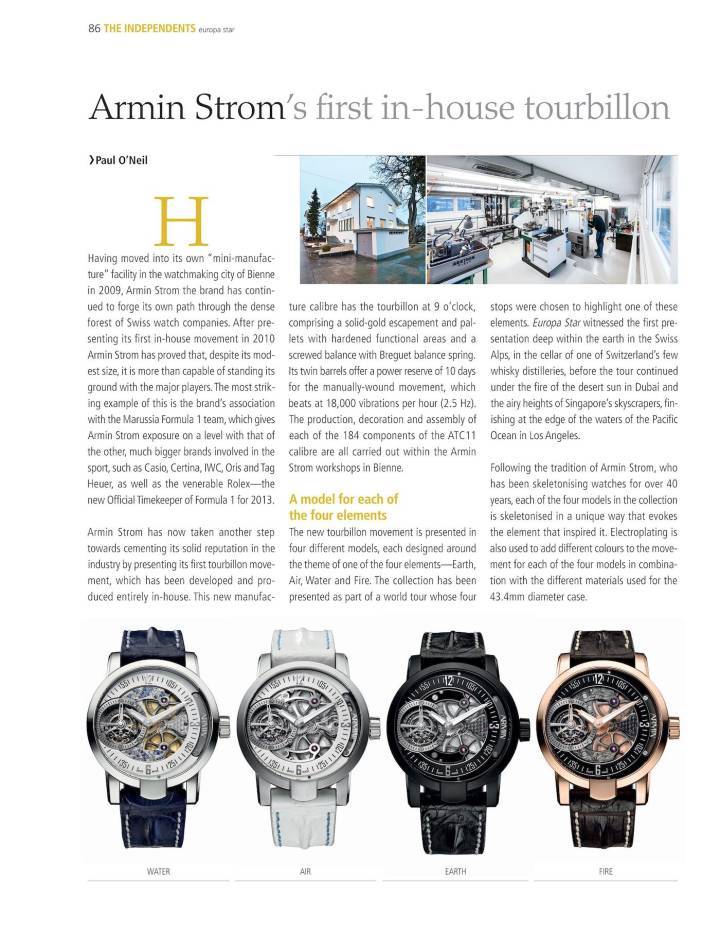 Dans sa quête de développements maison, Armin Strom dévoile en 2013 son premier mouvement tourbillon.