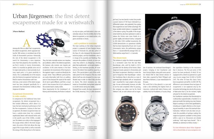 «Le premier échappement à détente réalisé pour une montre-bracelet»: article publié en 2011 sur l'héritage horloger de Peter Baumberger.