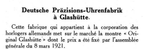 Extrait du Journal Suisse d'Horlogerie de 1921.