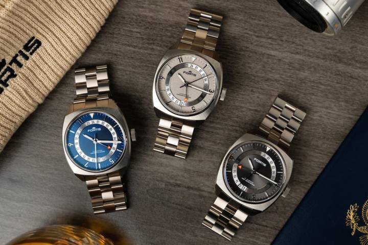 Le cœur de la Vagabond, proposition sport-chic de Fortis au boîtier en titane grade 5, est son anneau GMT en or blanc 18 carats.