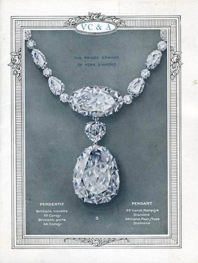 Collier serti du Prince Edward of York, un «brillant poire» de plus de 60 carats découvert en 1894 dans la mine de Kimberley