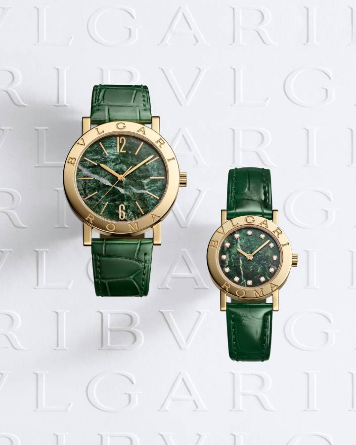 Modèles anniversaires de la collection Bvlgari Bvlgari, qui célèbre son demi-siècle tout comme la boutique genevoise de la maison romaine.