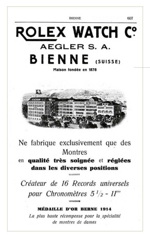 Publicité pour la manufacture Rolex Watch, Bienne, 1927