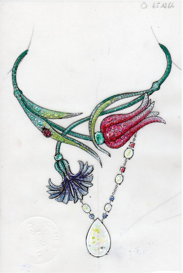Dessin pour un collier de tulipes et d'œillets Collection Topkapi