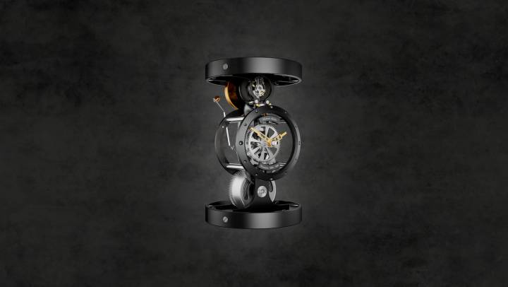 Trois designs de pendulette sont proposés: ici, le modèle Persée Nuit au revêtement PVD noir.