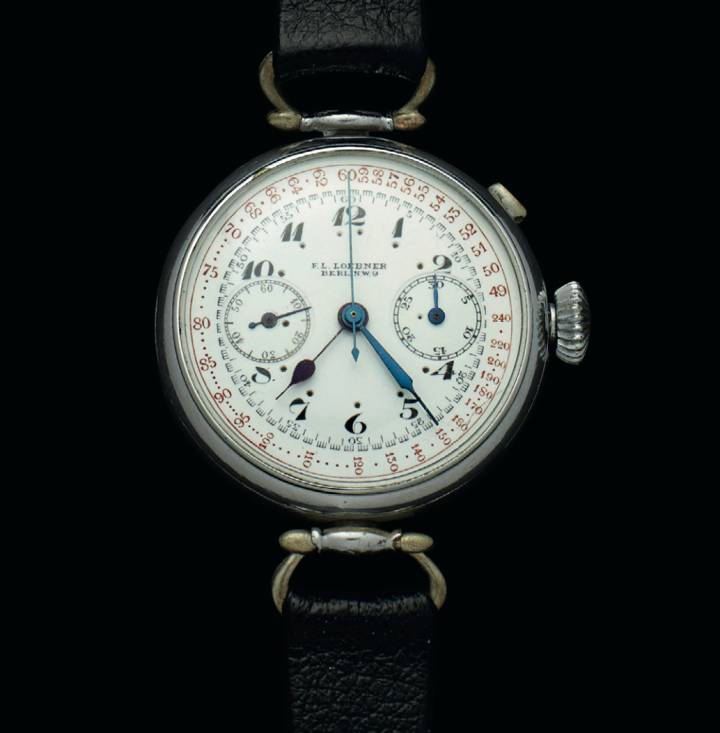 Chronographe à poussoir unique de Löbner avec pulsomètre et mouvement Minerva 19.09.